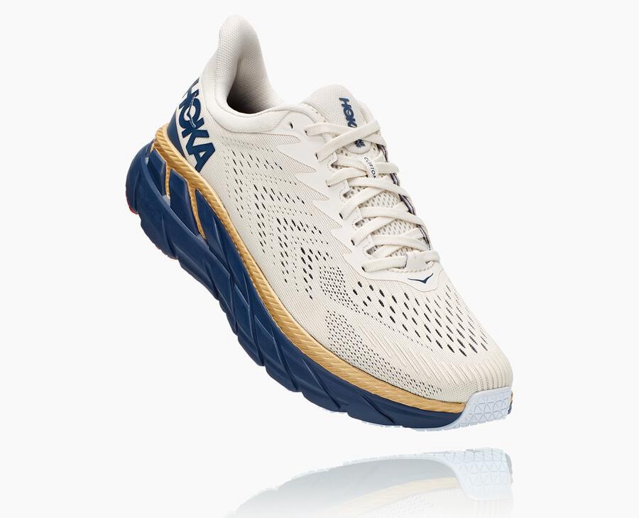 Hoka One One Clifton 7 - Men Running Shoes - White/Blue,Australia GMT-412905